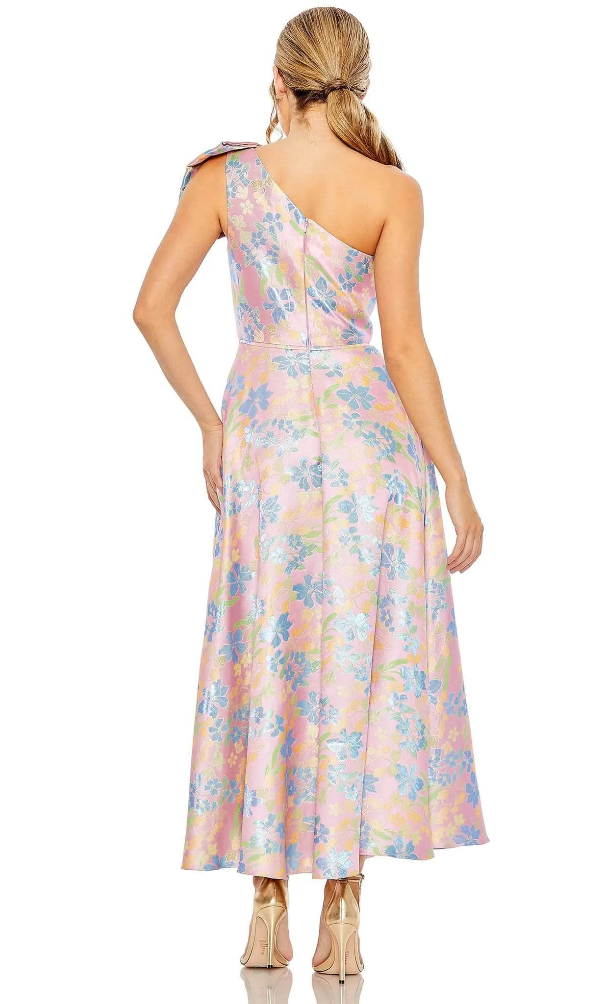 A-Line Tea length Floral Printed One Shoulder Dress Cocktail Dresses