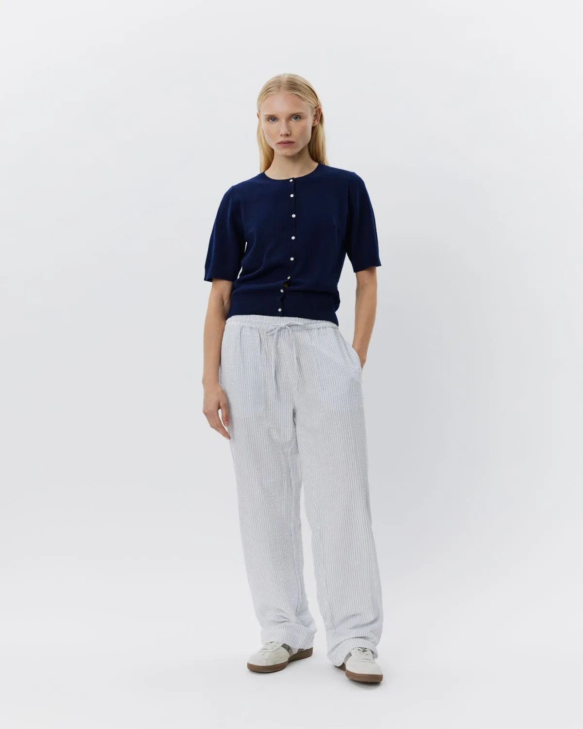 ABIGAILESW TROUSERS - Antique White w Blue