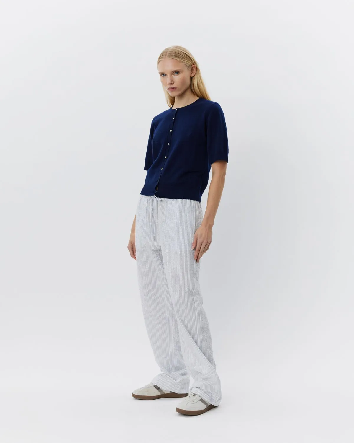 ABIGAILESW TROUSERS - Antique White w Blue