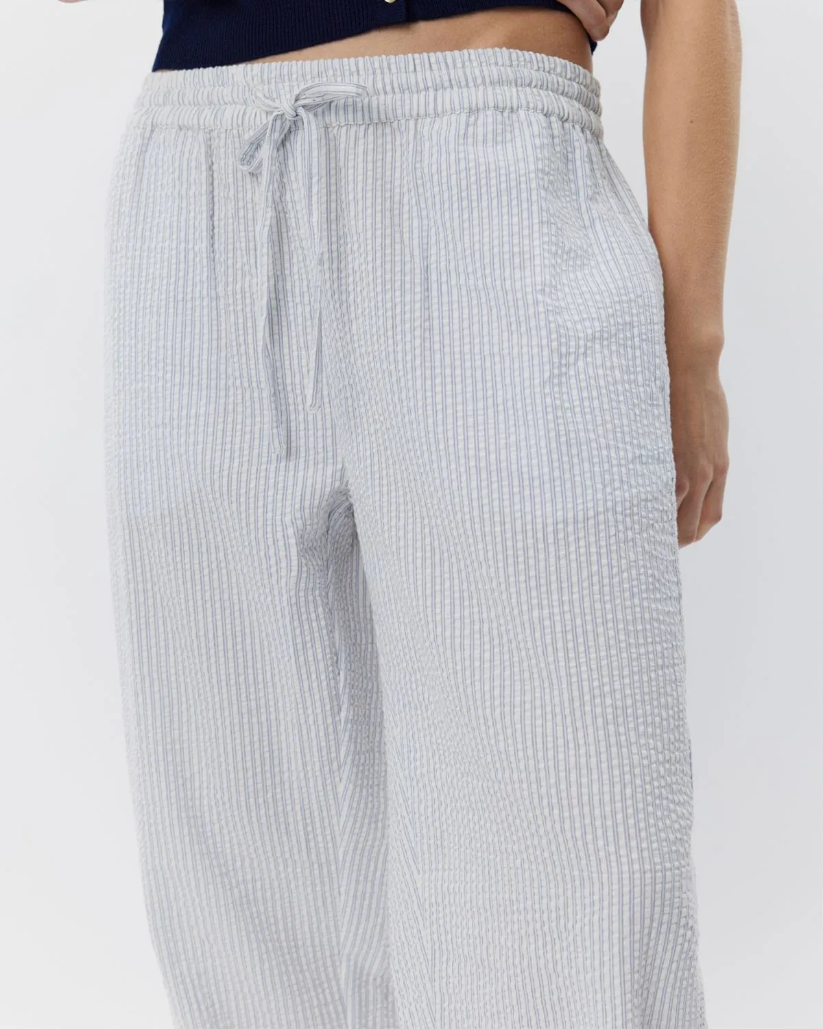 ABIGAILESW TROUSERS - Antique White w Blue