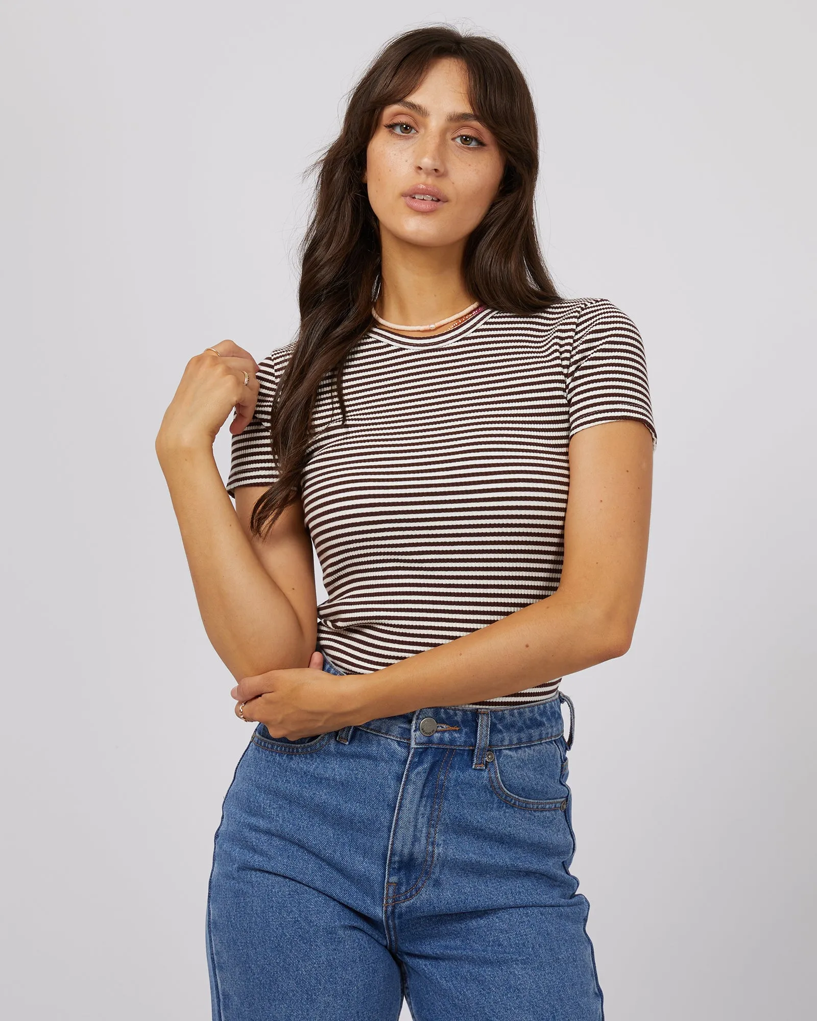 All About Eve Rib Stripe Tee Brown