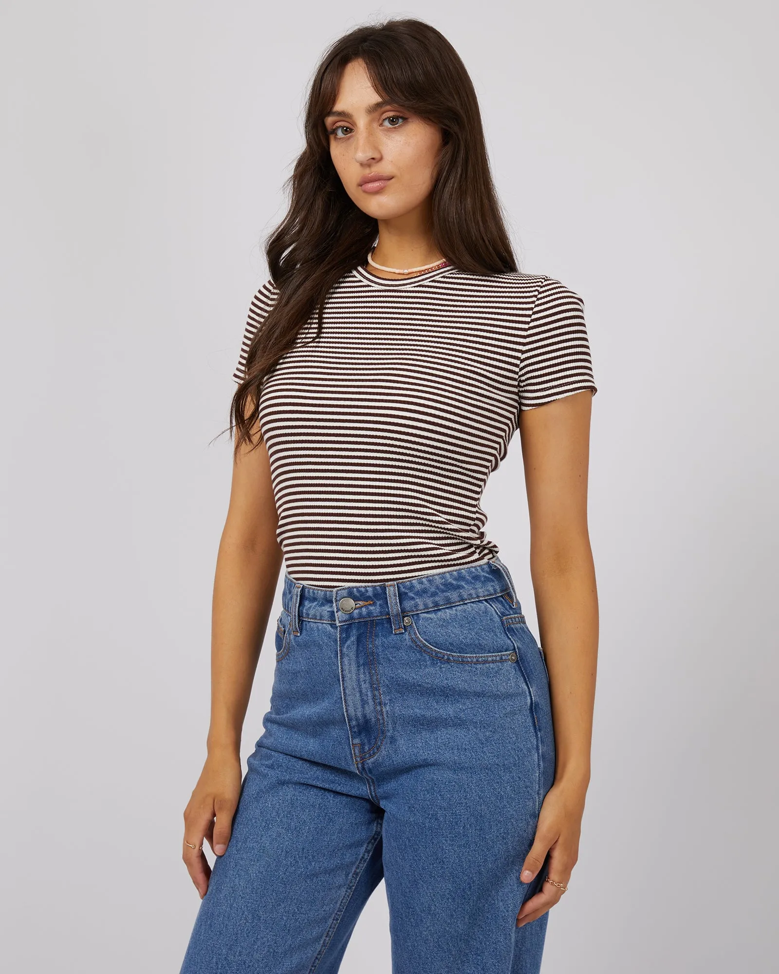 All About Eve Rib Stripe Tee Brown