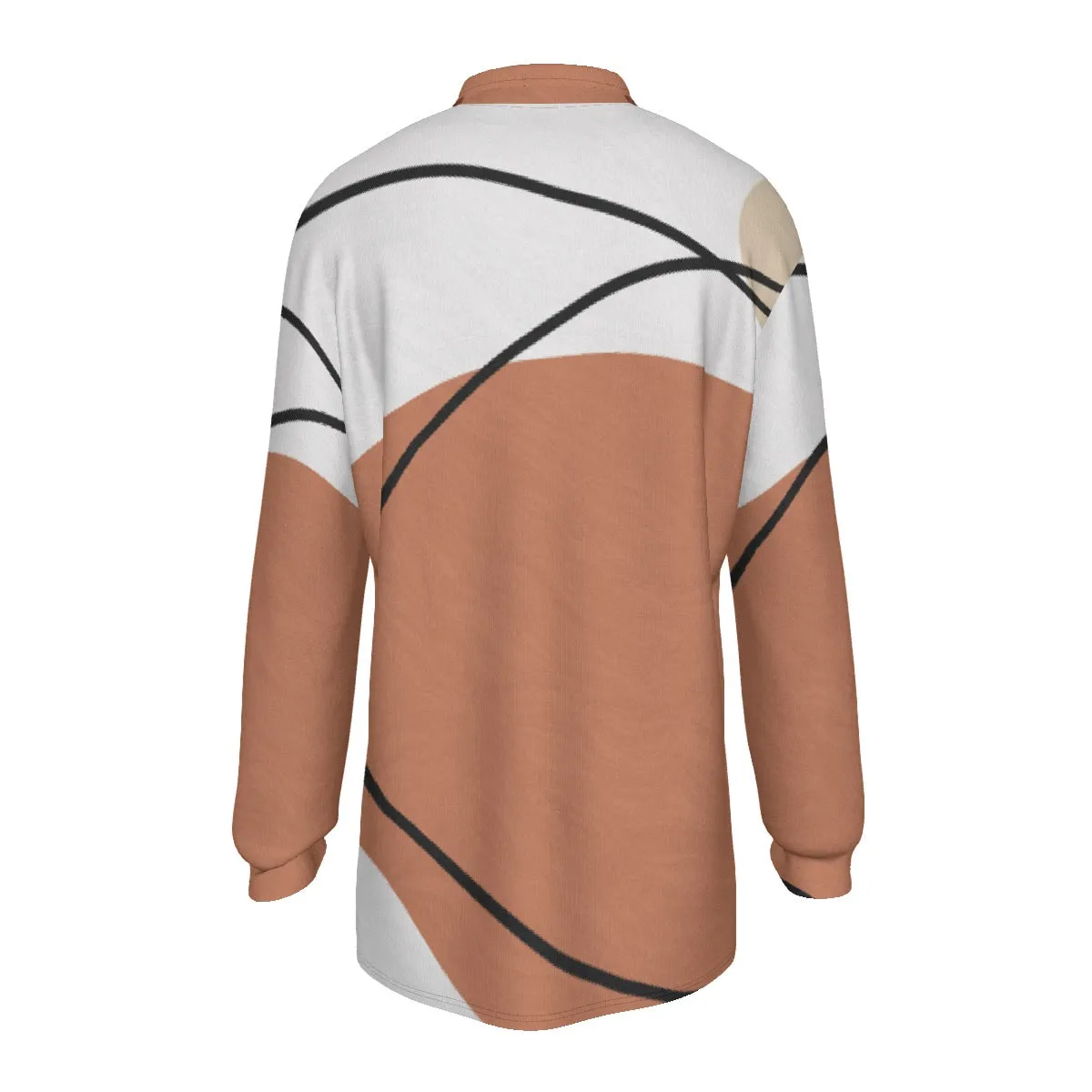 All-Over Print Men's Long Sleeve Polo Shirt J 53 rust, and white abstract