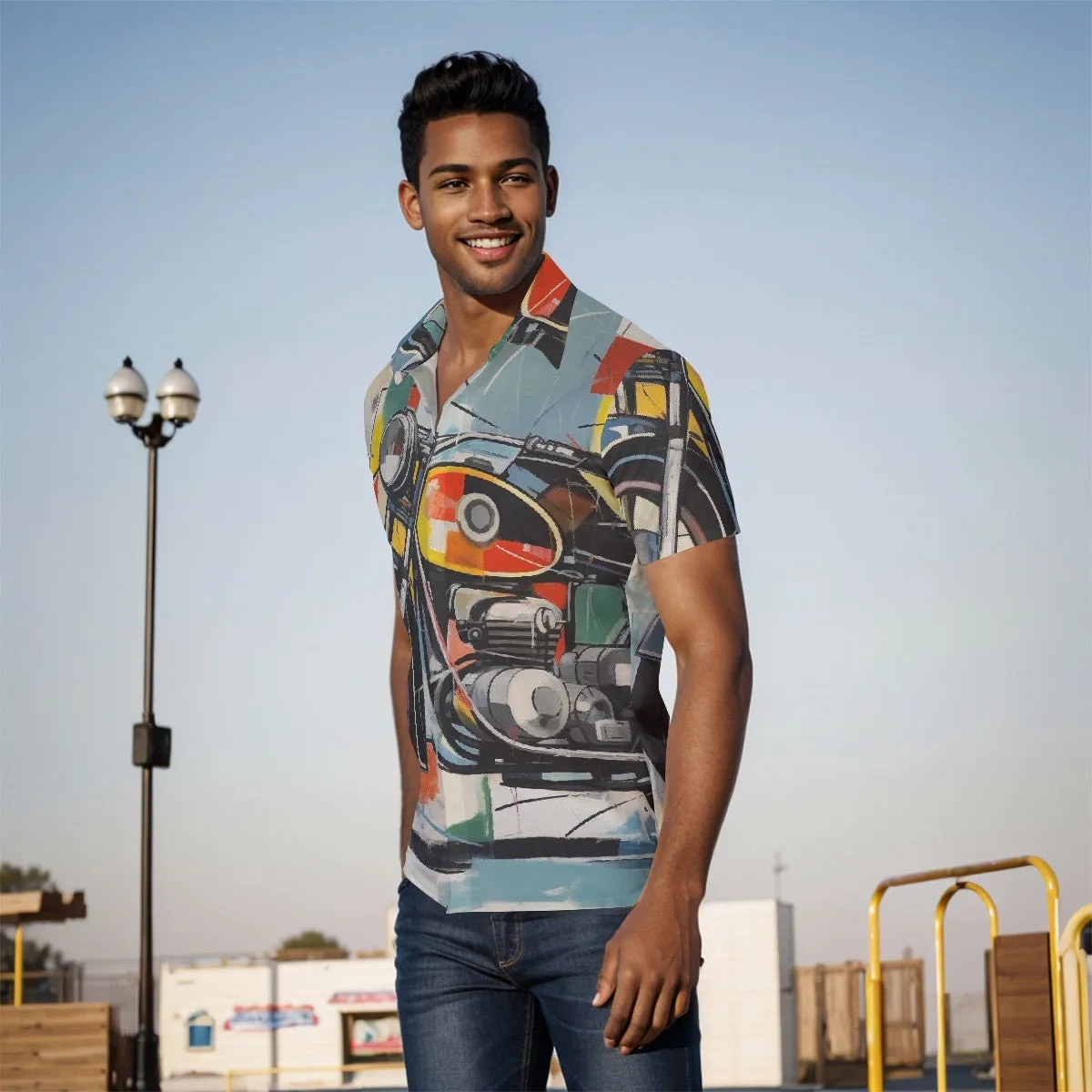 All-Over Print Men's Shirt J 28 motorcycle print