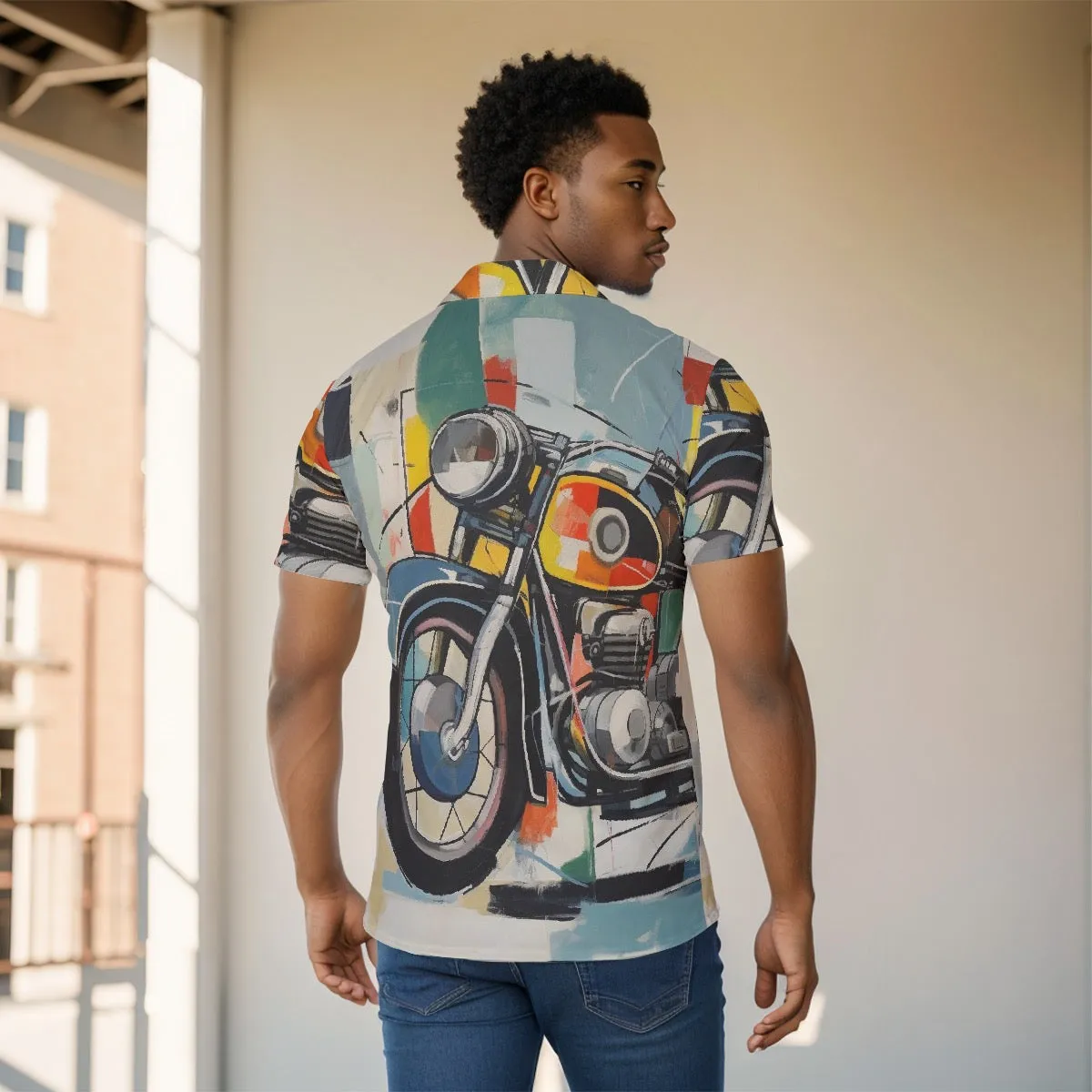 All-Over Print Men's Shirt J 28 motorcycle print