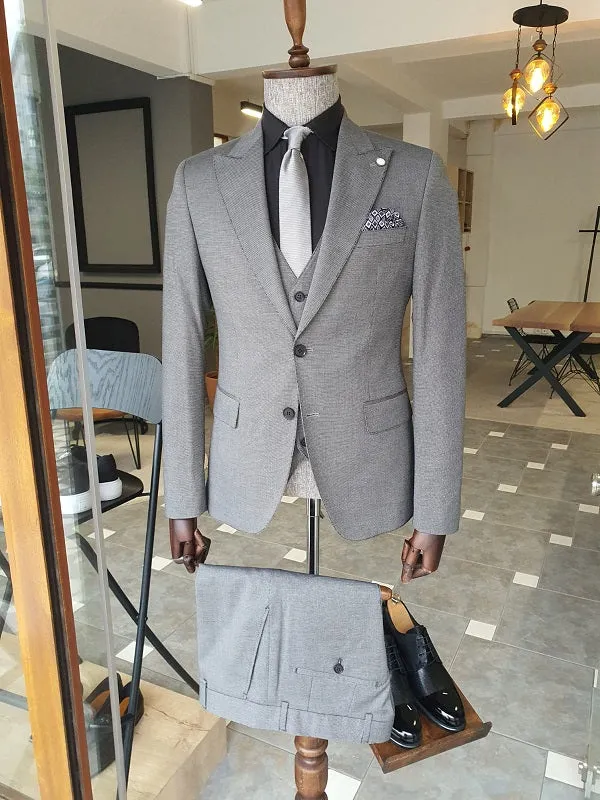 Antinori Gray Slim Fit Peak Lapel Suit