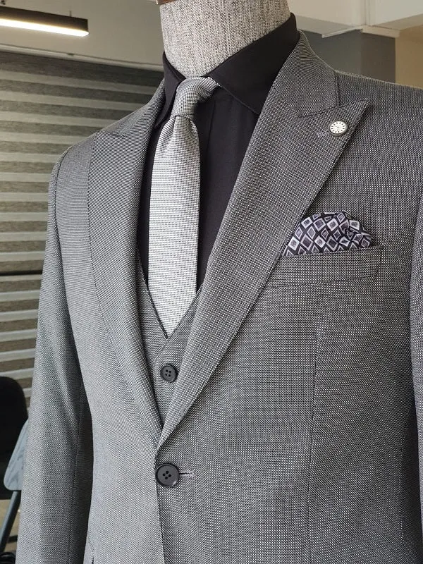 Antinori Gray Slim Fit Peak Lapel Suit