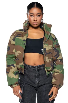 AZALEA WANG MIDTOWN PUFFER IN GREEN CAMO