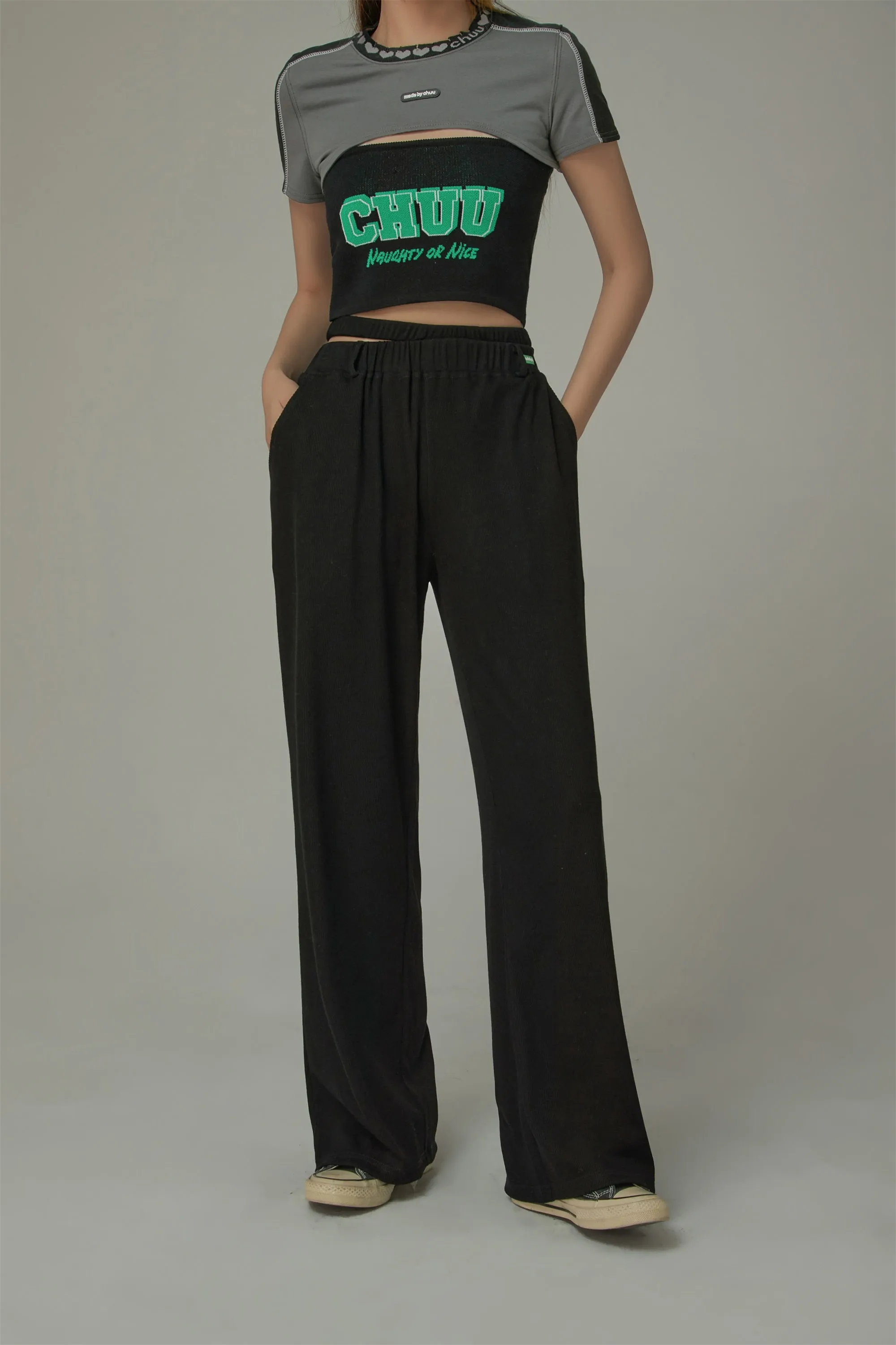 Banding Loose Fit Slit Daily Pants