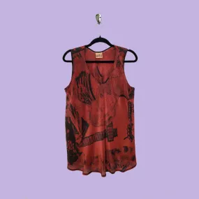 Bias Tank URU Red & Black Printed Silk