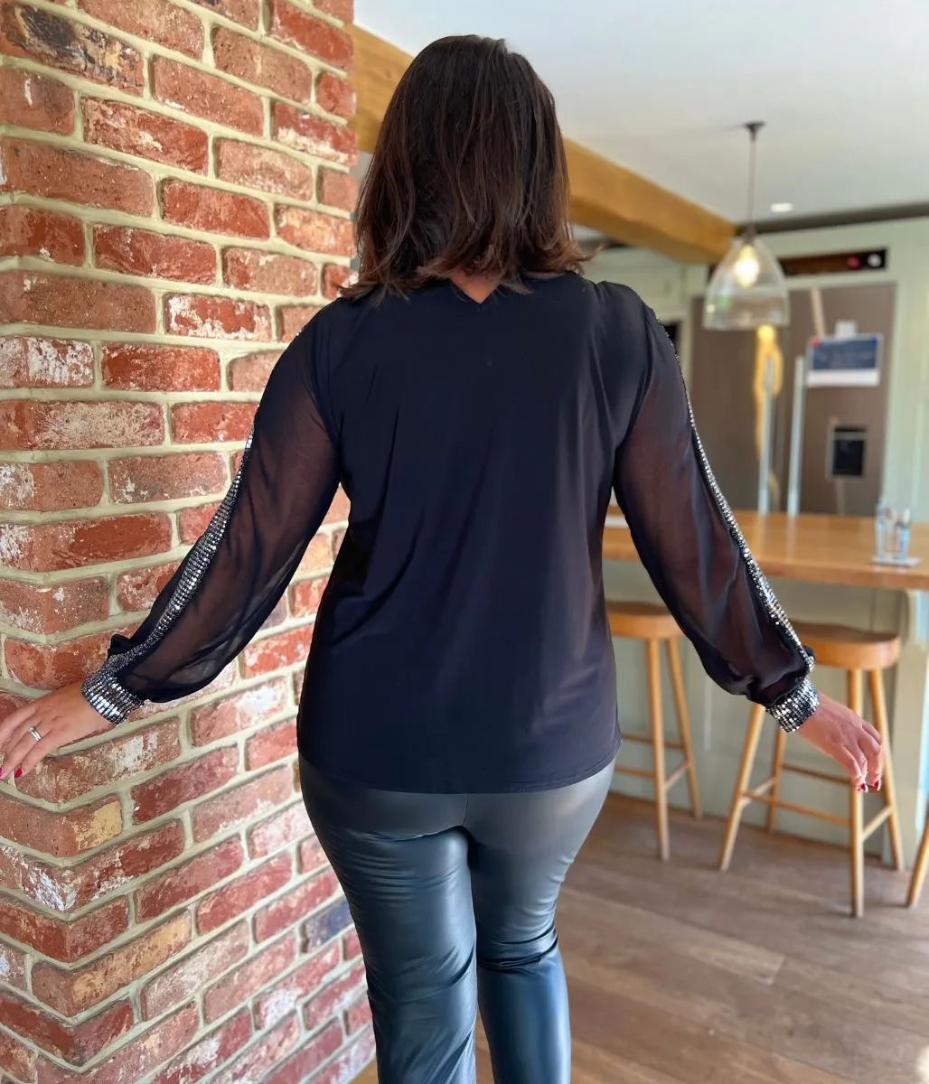 Black and Silver Sequin Evening Blouse