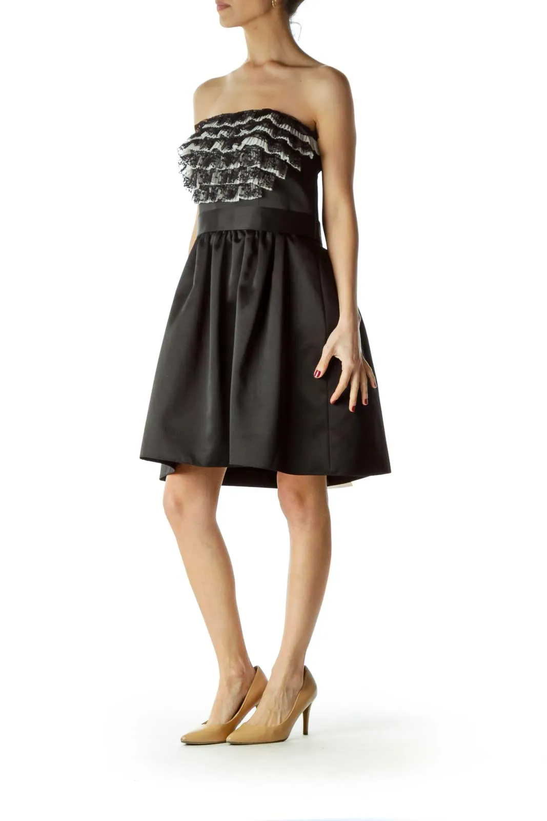 Black Chest Ruffled Strapless Cocktail Dress