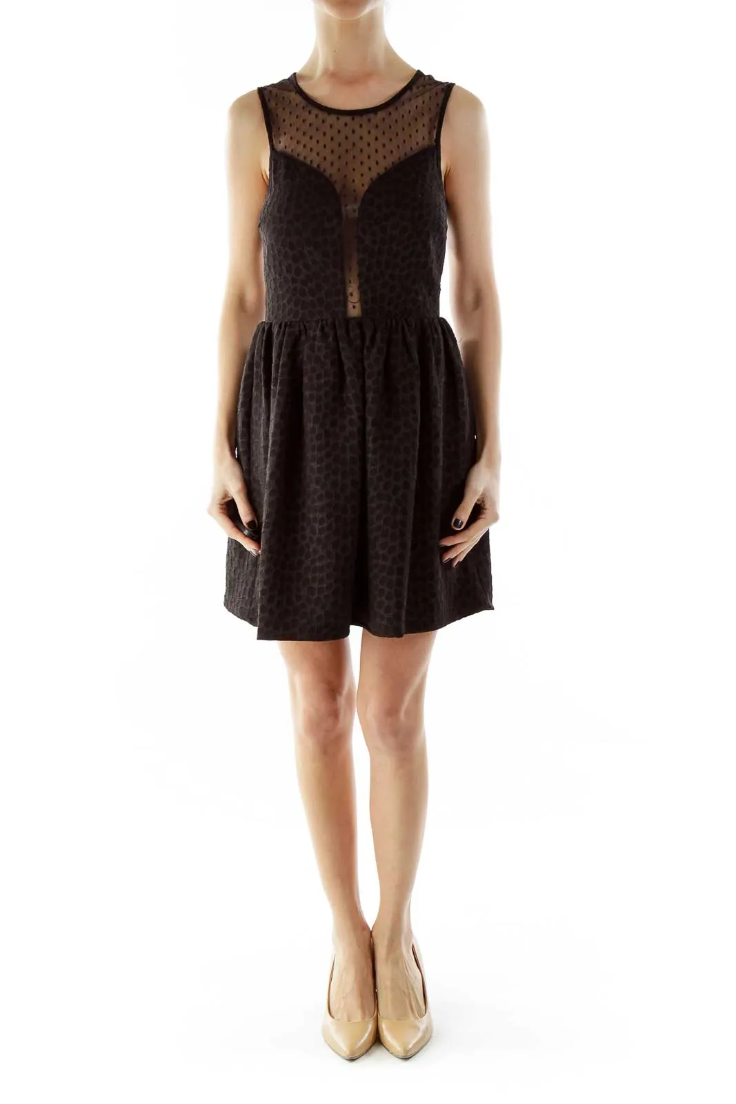 Black Polka-Dot See Through Textured Dress