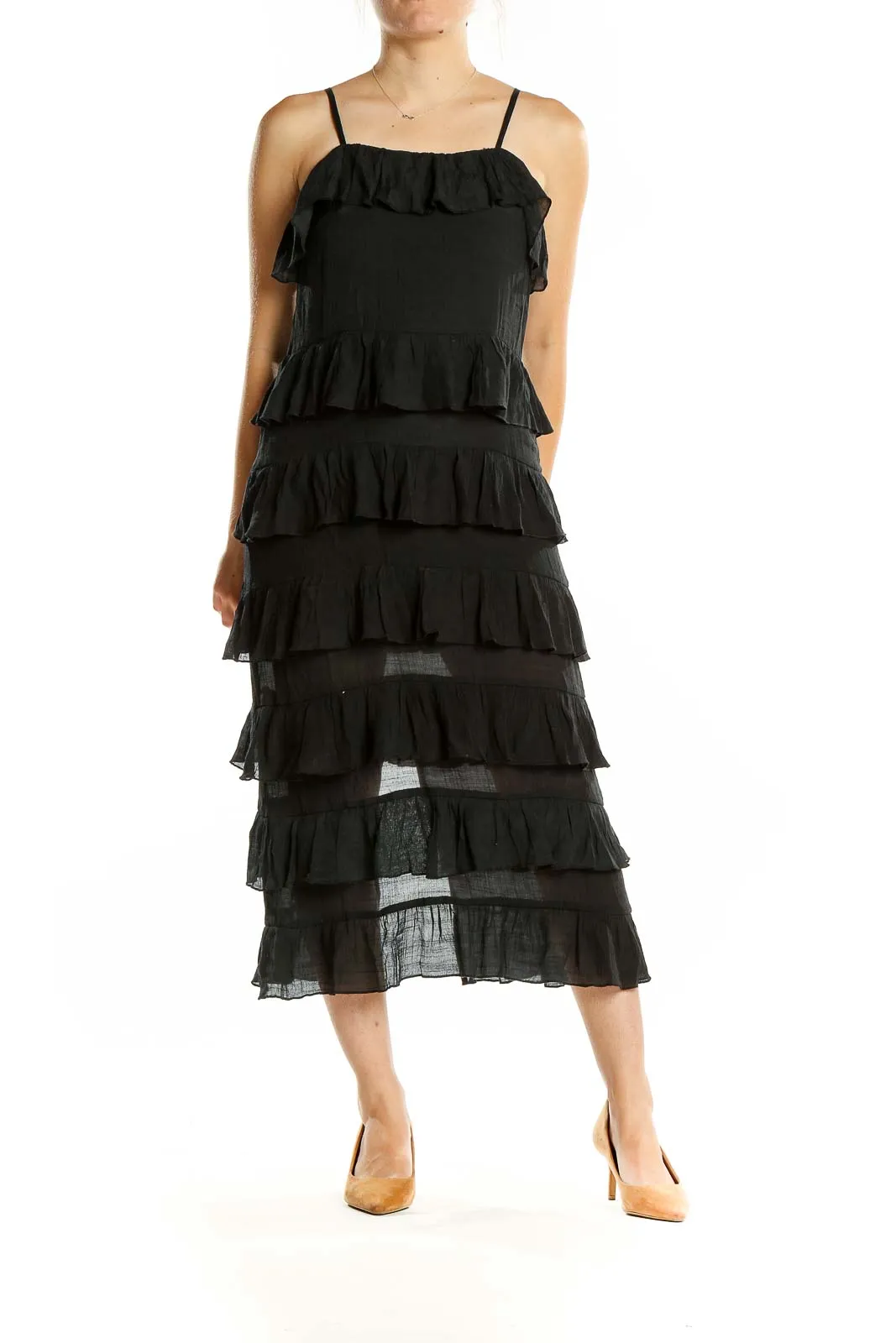 Black Tiered Ruffle Midi Dress