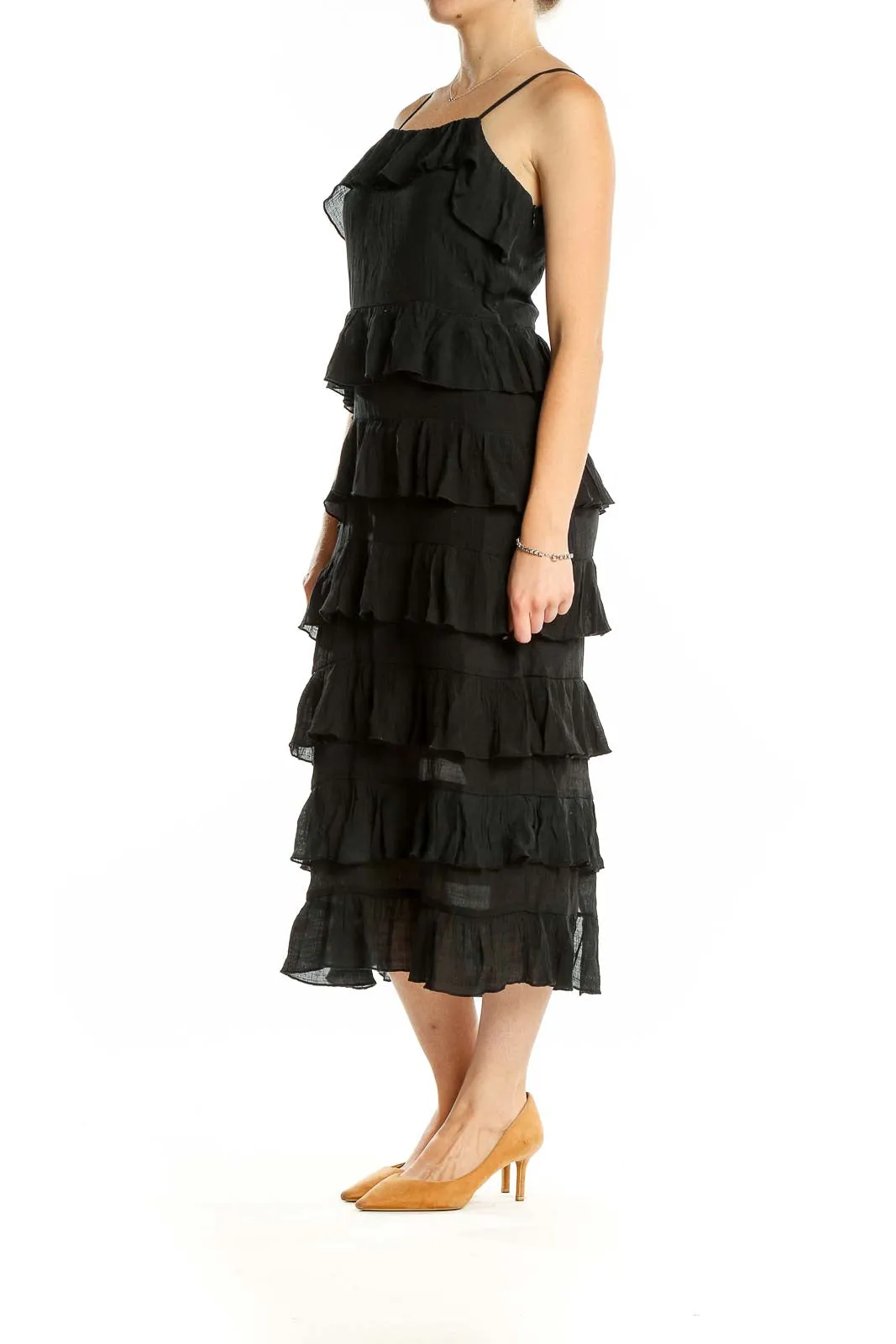 Black Tiered Ruffle Midi Dress