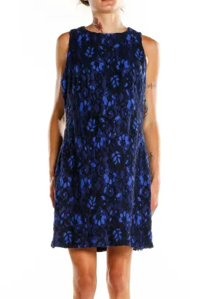 Blue Floral Lace Sleeveless Dress