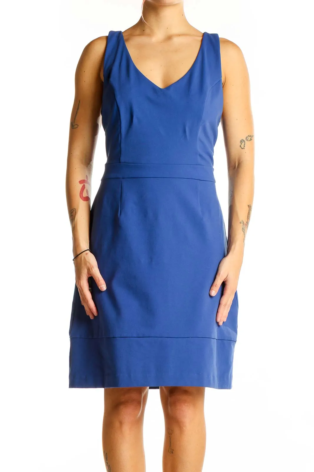 Blue V-Neck Sleeveless Cocktail Dress