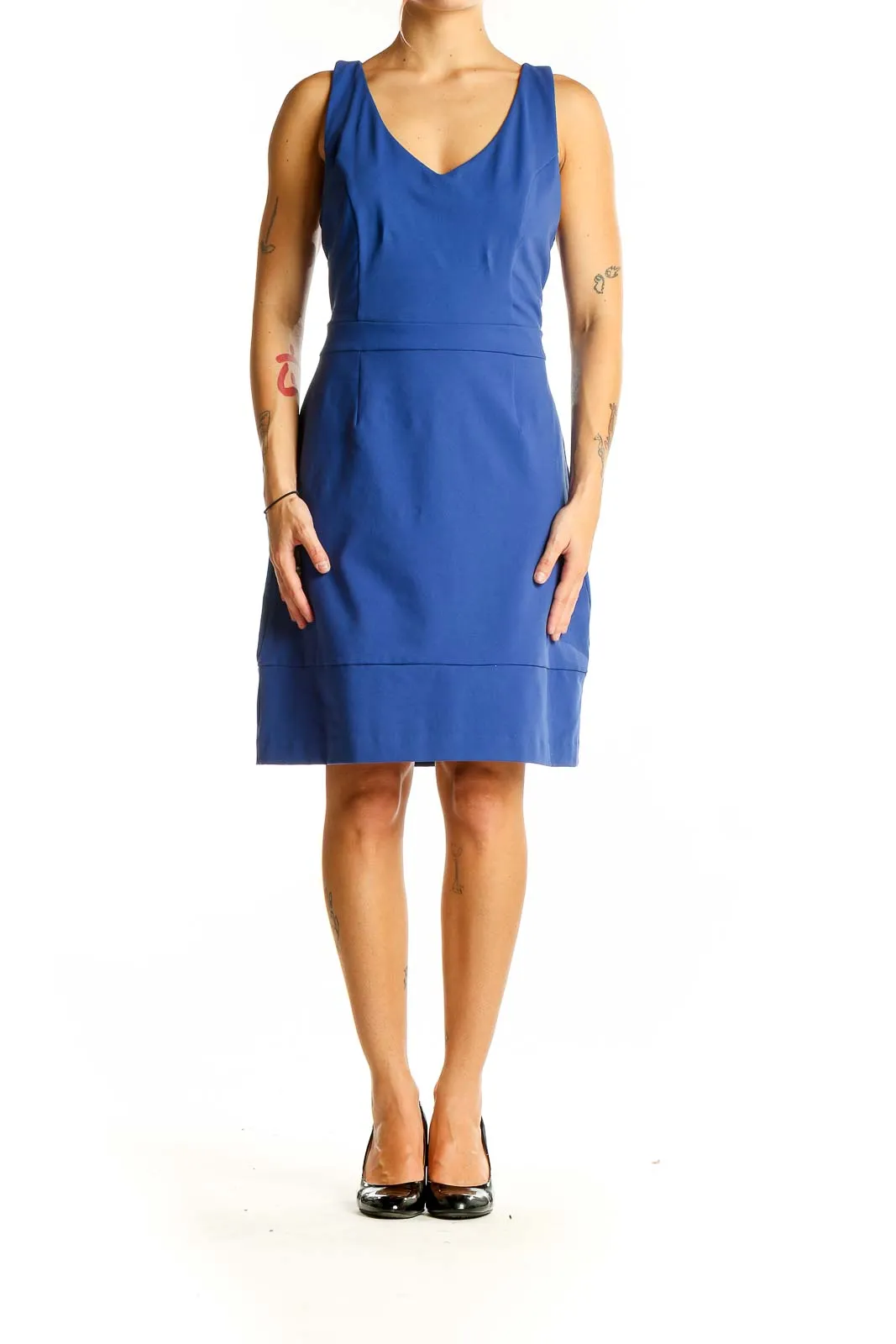 Blue V-Neck Sleeveless Cocktail Dress