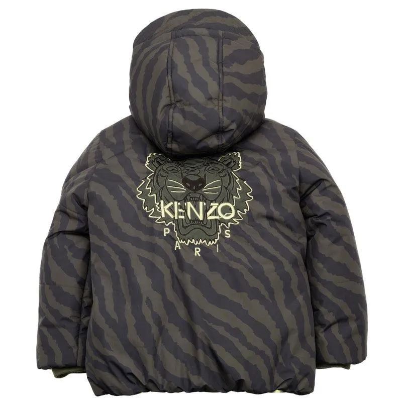 Boys Khaki Tiger Print Puffer Coat