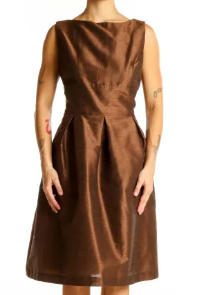 Brown Elegant Pleated Cocktail Dress