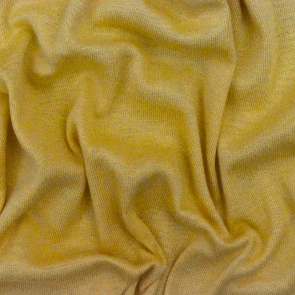 Burnt Yellow Solid Stretch Polyester 1x1 Rib Knit Fabric