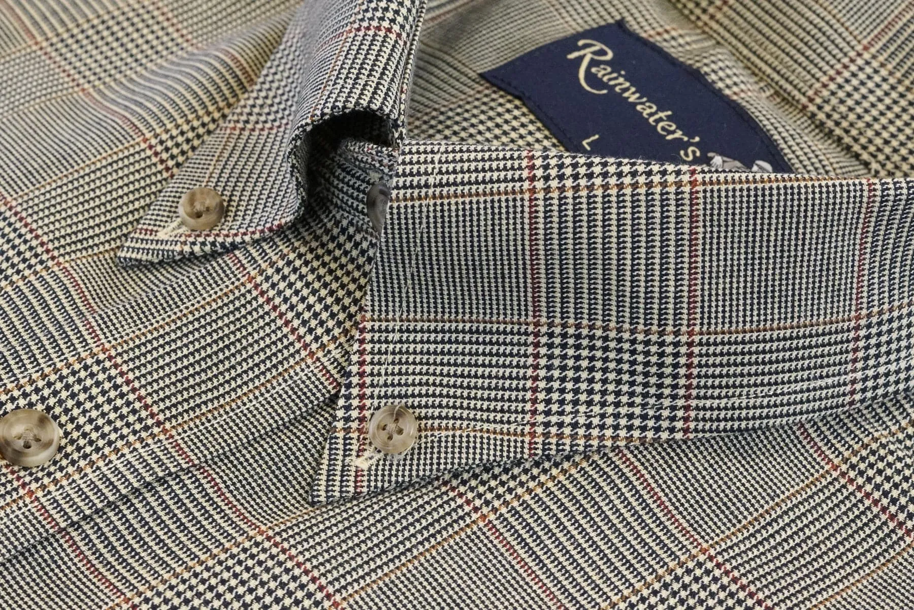 Camel and Navy Mini Glen Plaid Button Down in Cotton & Wool by Rainwater's