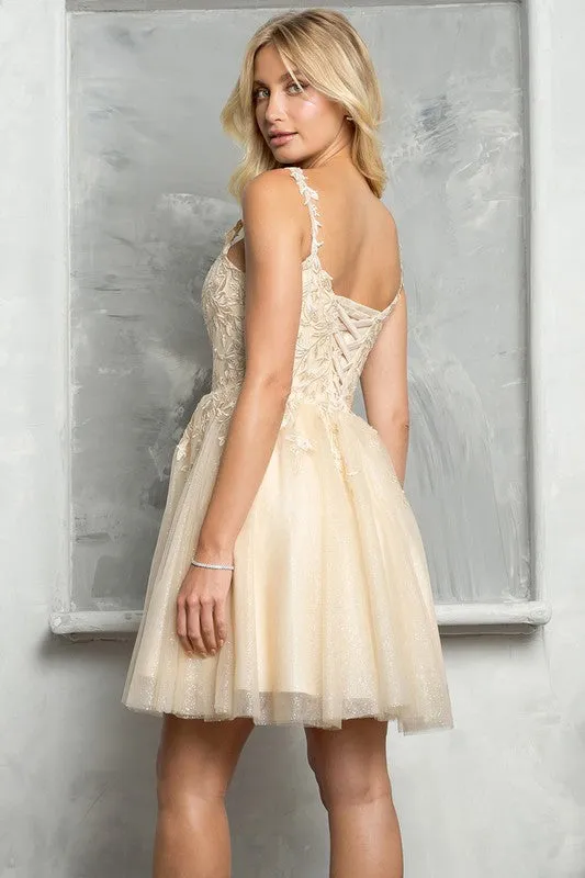 Champagne Embroidered Sweetheart Top Cocktail Dress