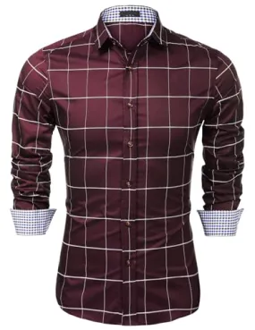 COOFANDY Mens Fashion Dress Shirts Button Down Shirt Long Sleeve Plaid Work Shirts for Men Casual Dress Shirts Purple XXXL 3XL