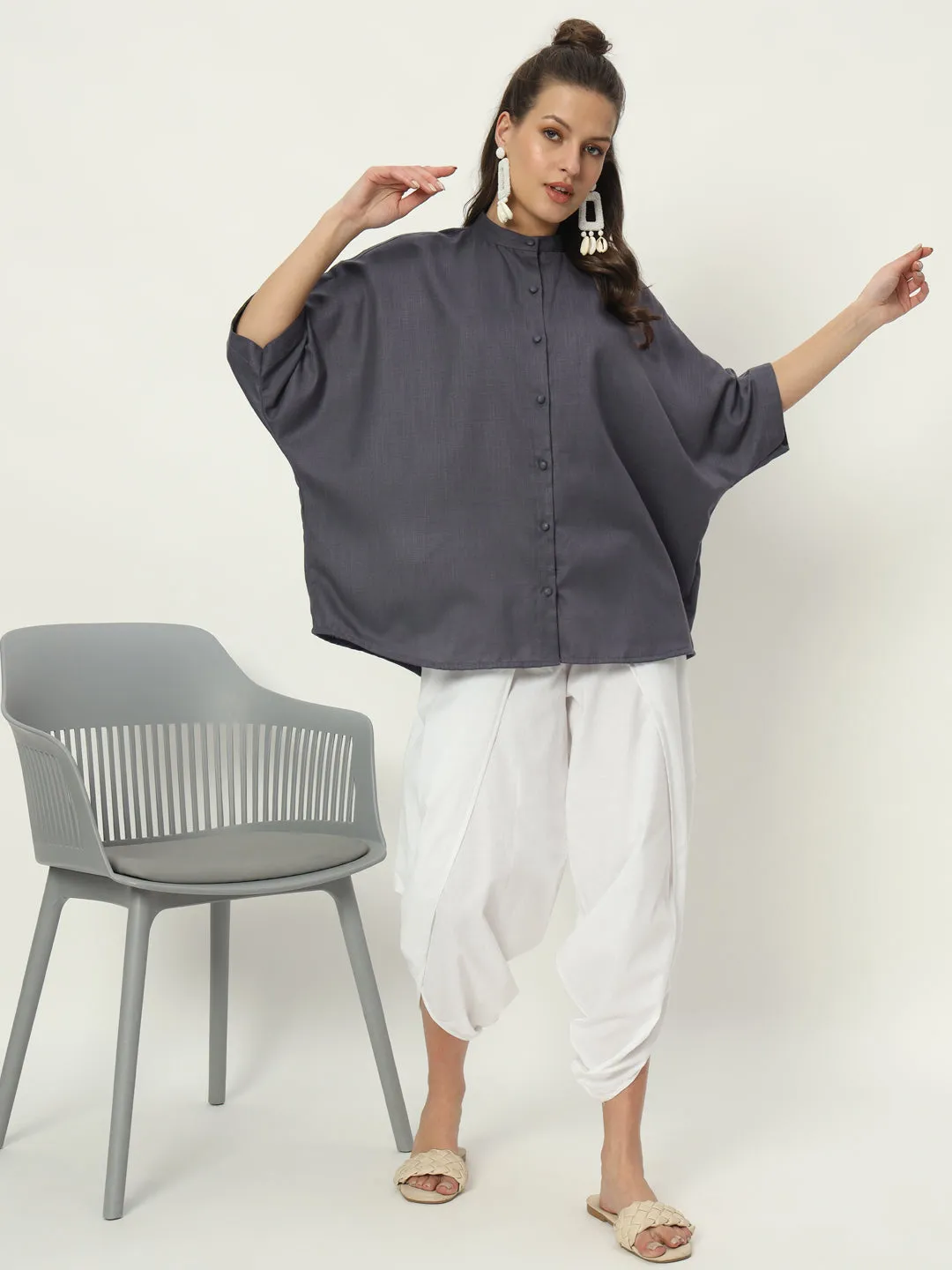 Cotton Oversized Loose Fit Solid Shirt