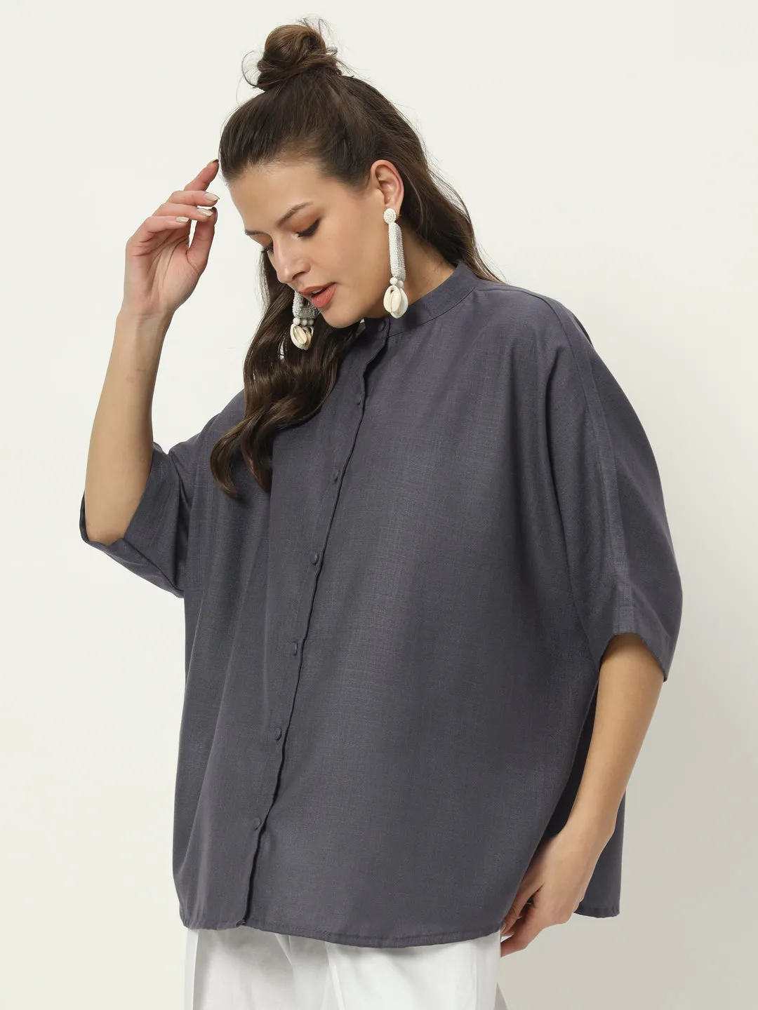 Cotton Oversized Loose Fit Solid Shirt