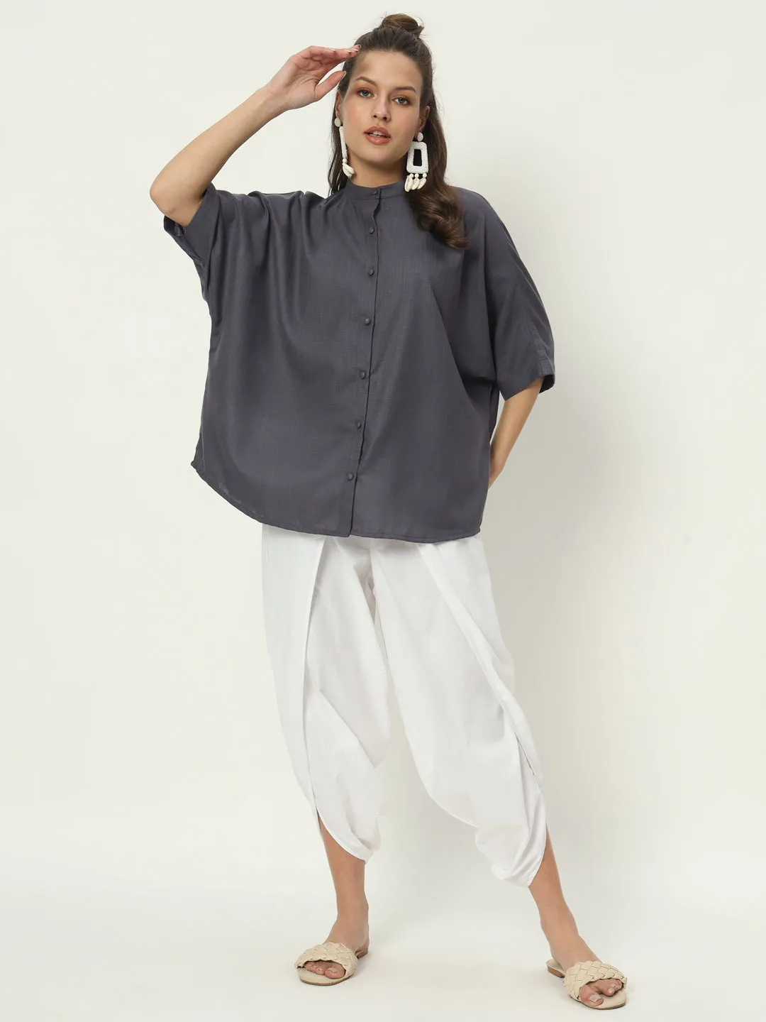 Cotton Oversized Loose Fit Solid Shirt