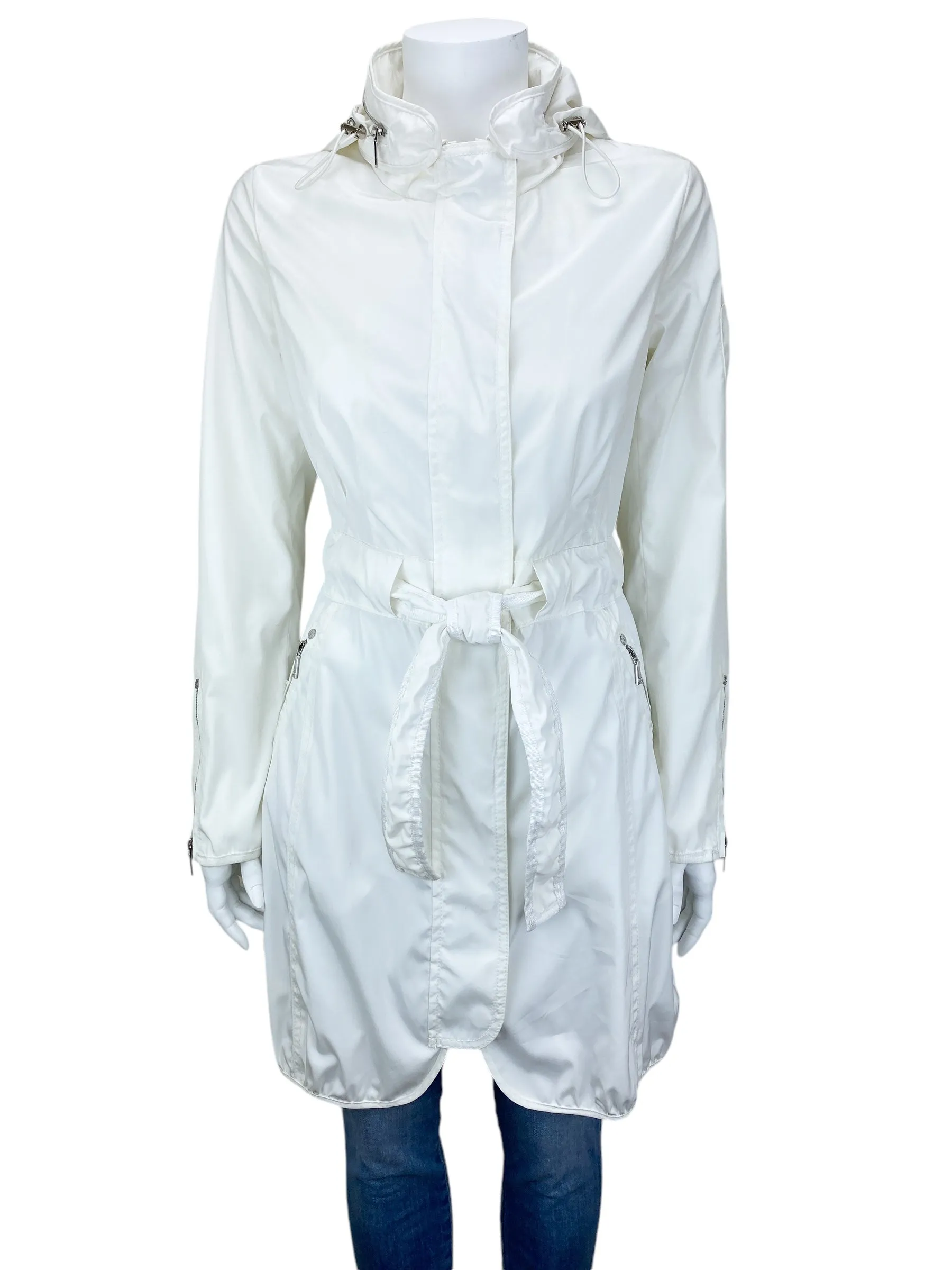 Dawn Levy Women's Lightweight Belted Rain Jacket Off White Size S