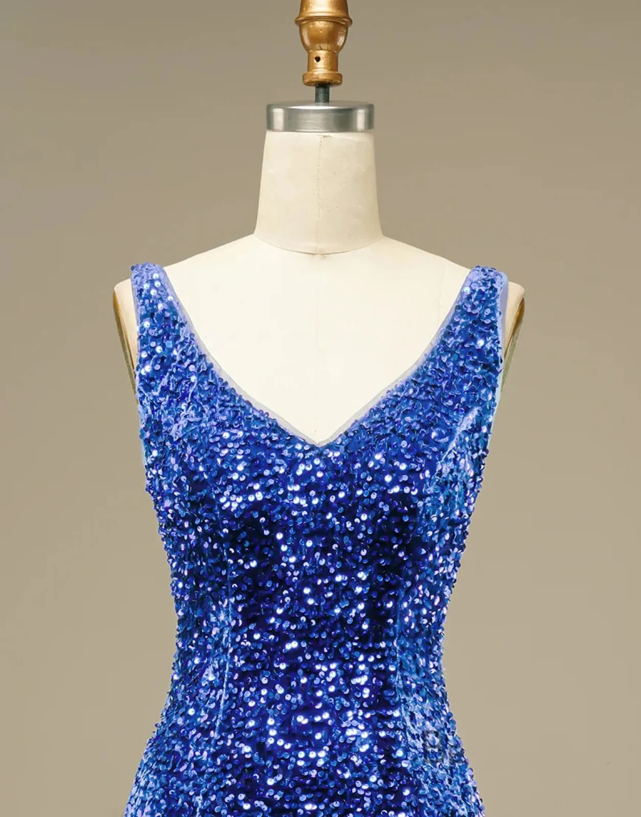 Glitter Blue Sequin Straps Backless Mini Prom Homecoming Party Dress