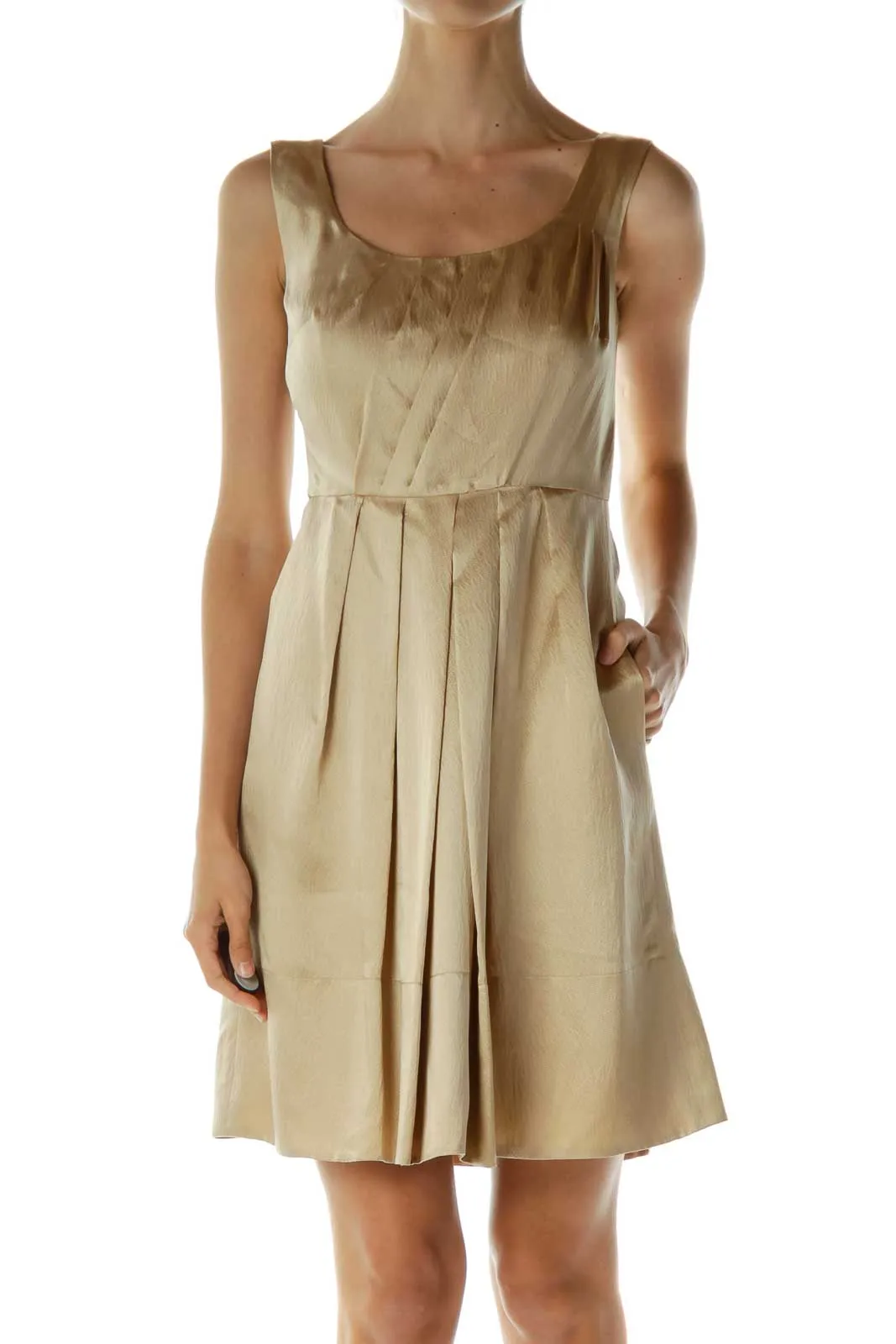 Gold Silk Pleated Cocktail Dress