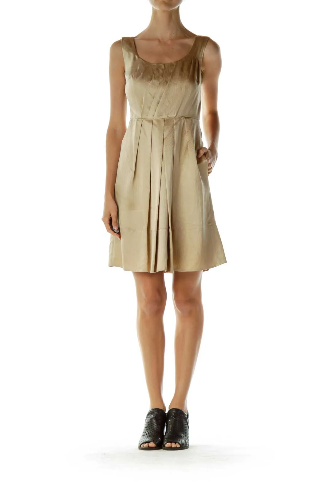 Gold Silk Pleated Cocktail Dress