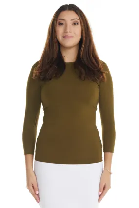 Green 3/4 Sleeve Fancy Slinky Layering T-Shirt Top for Women