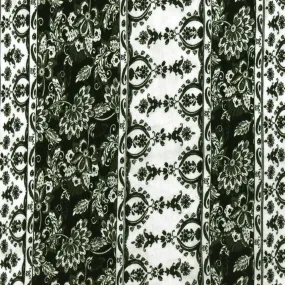 Green-Ivory-Multi Stripe Floral Print Rayon Stretch Slub Jersey Knit Fabric