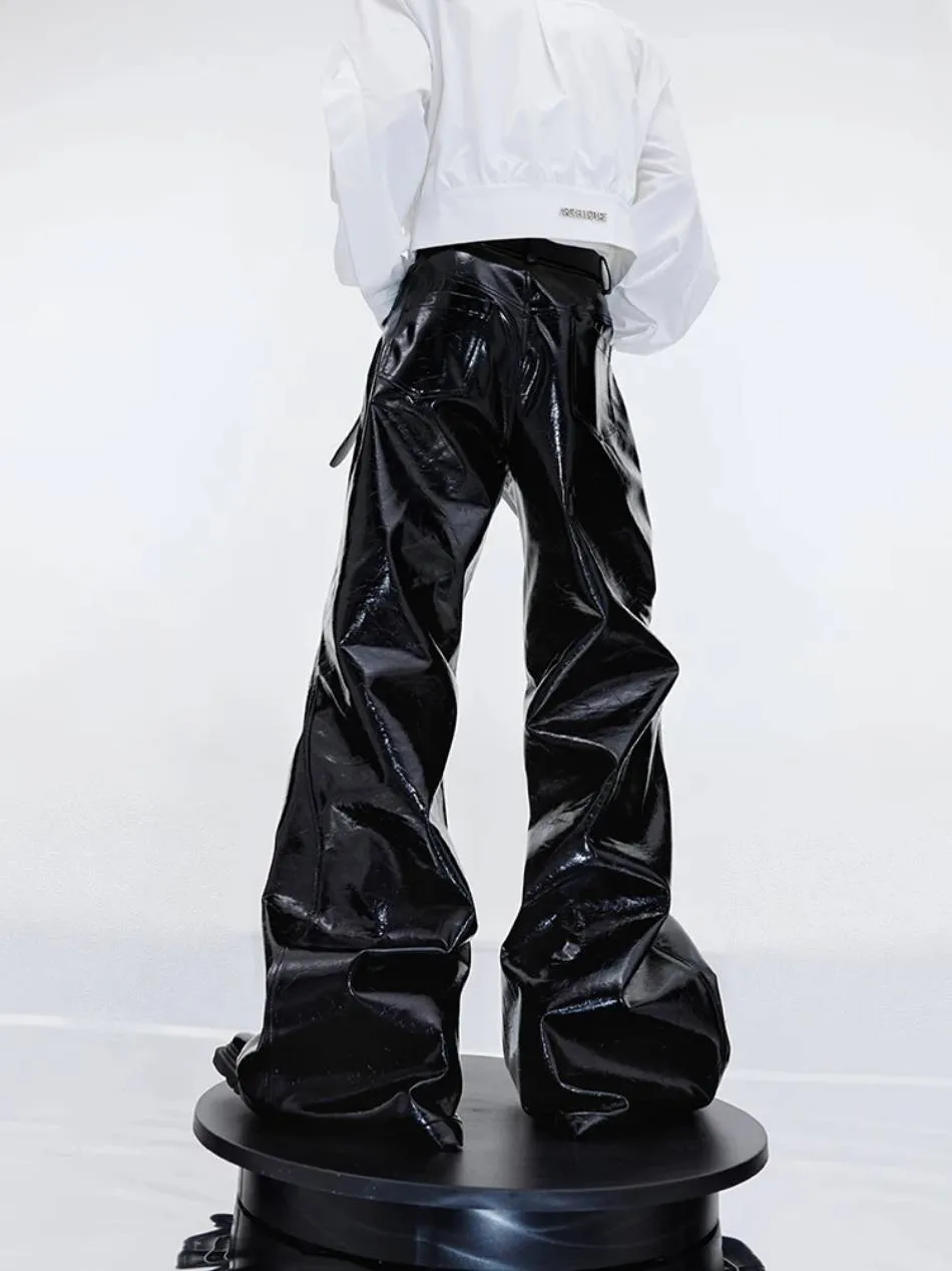 Hip Hop Shiny Black Flare Pants