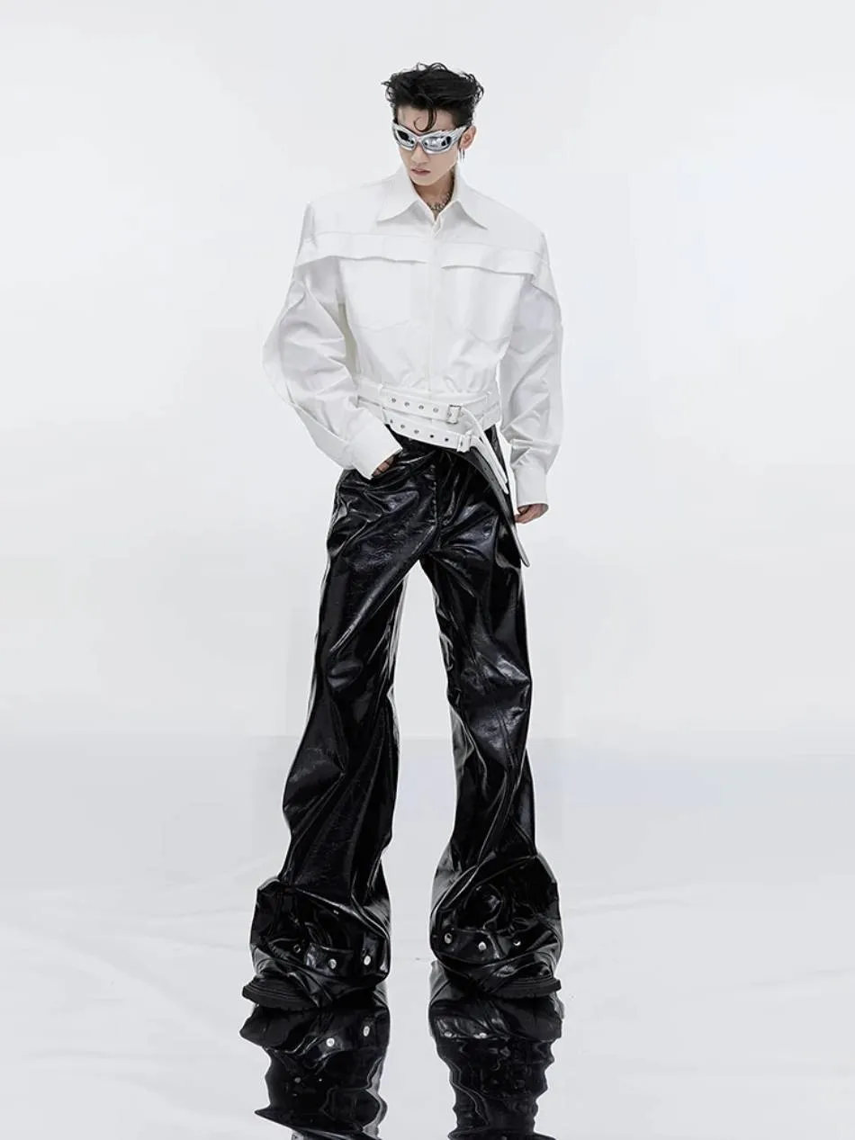 Hip Hop Shiny Black Flare Pants