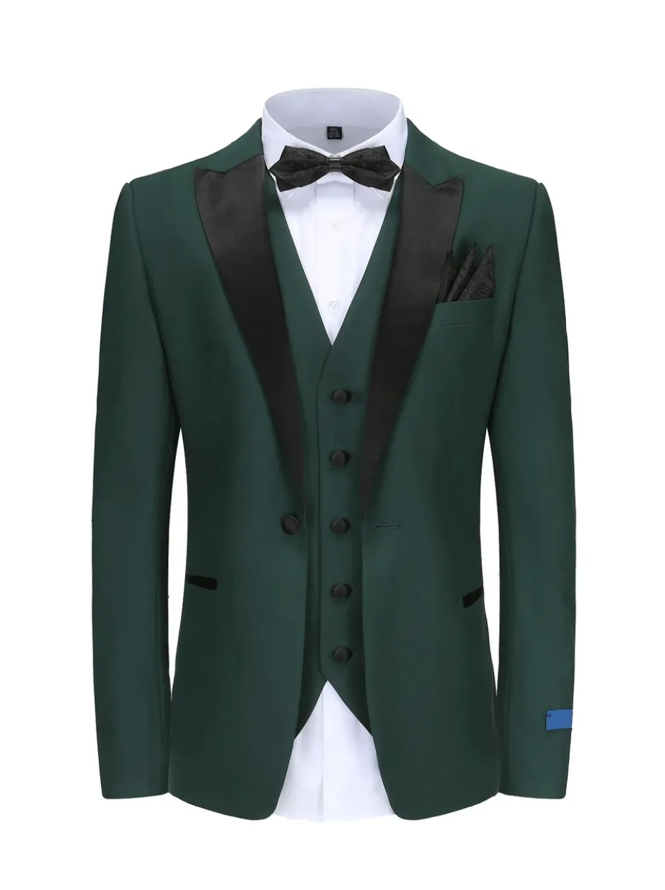 Hunter Green Tuxedo Slim-Fit Satin Peak Lapel TX-500