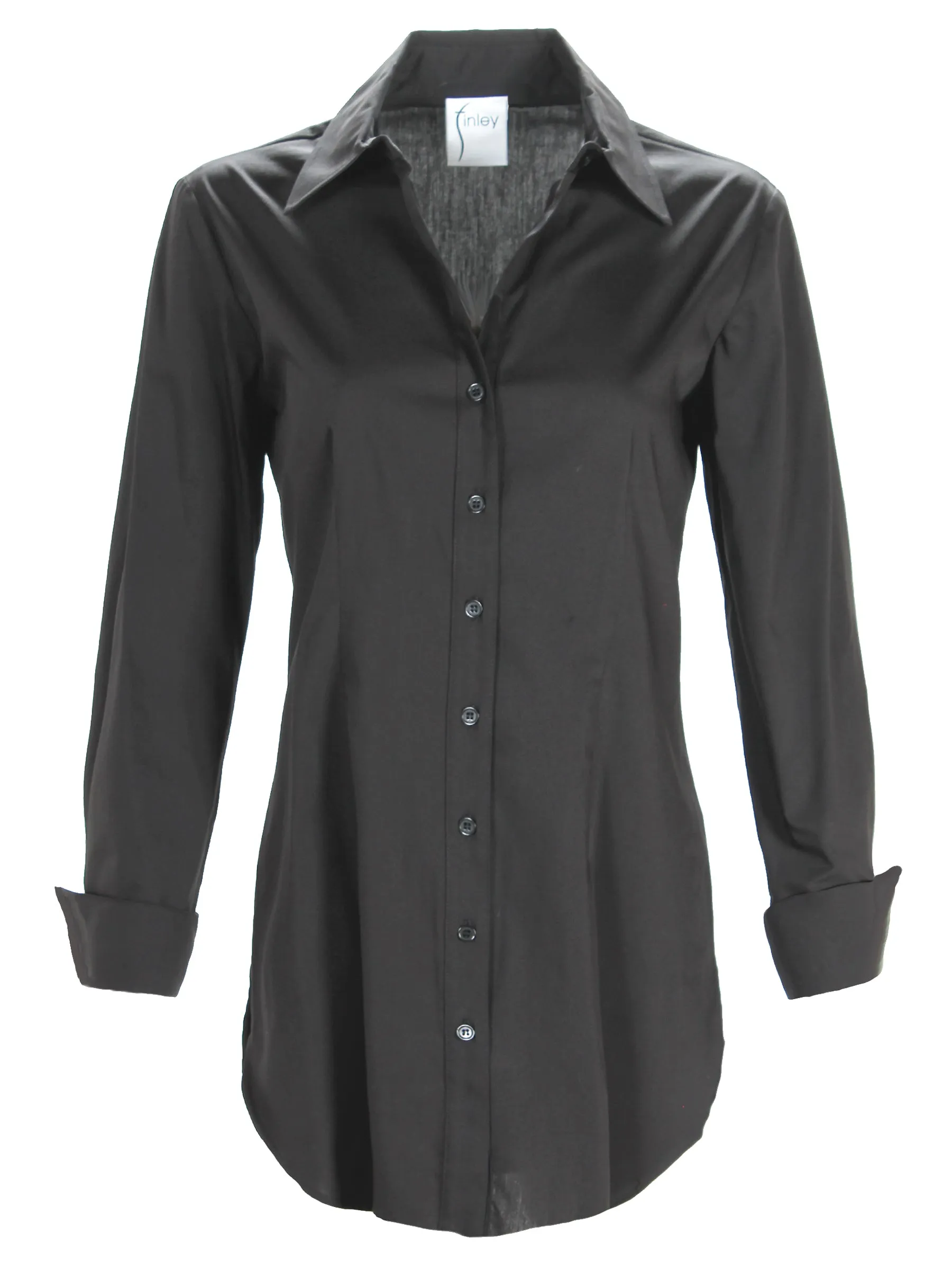 Kaylynn Tailored Button Down Black Tunic Blouse