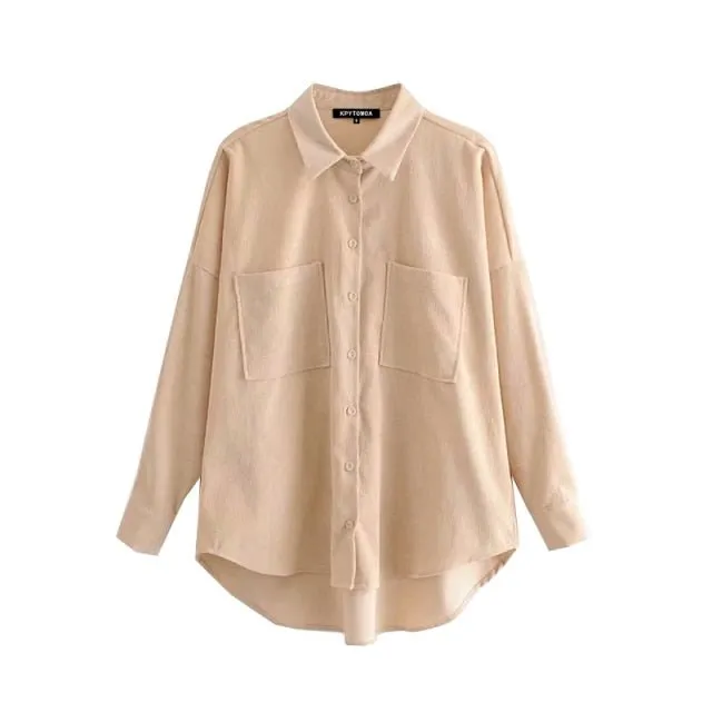 KPYTOMOA Oversized Button-Down Corduroy Shirt