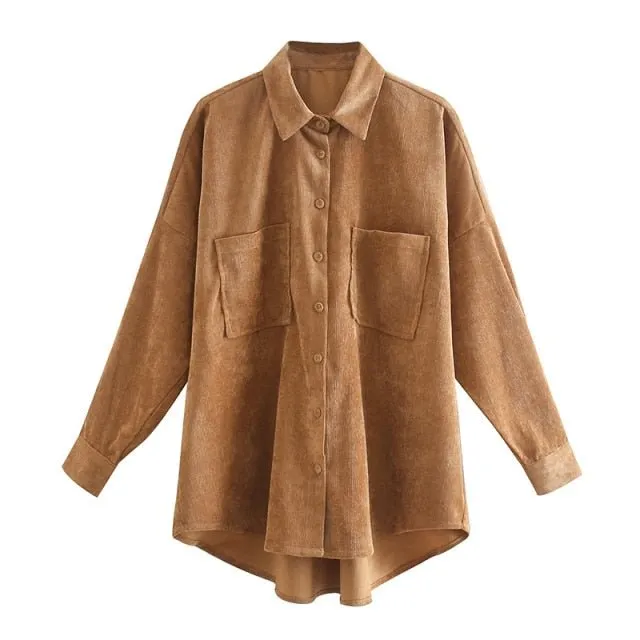 KPYTOMOA Oversized Button-Down Corduroy Shirt