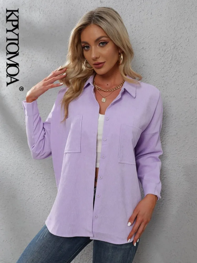 KPYTOMOA Oversized Button-Down Corduroy Shirt