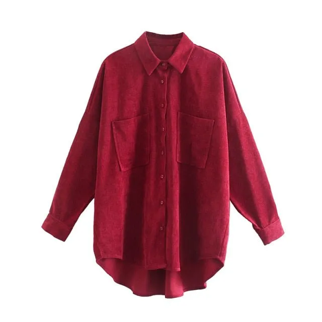 KPYTOMOA Oversized Button-Down Corduroy Shirt