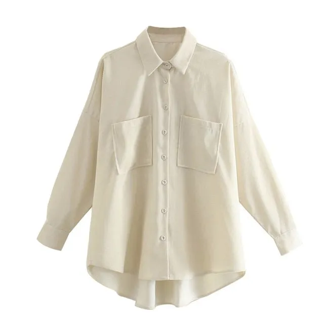 KPYTOMOA Oversized Button-Down Corduroy Shirt