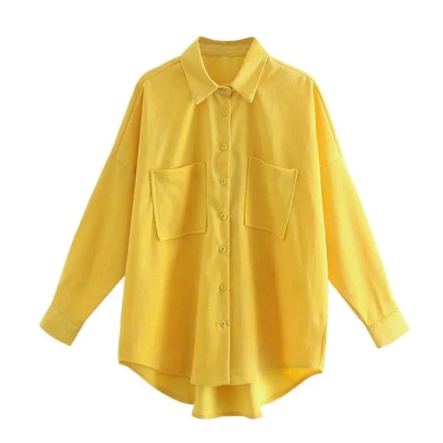 KPYTOMOA Oversized Button-Down Corduroy Shirt