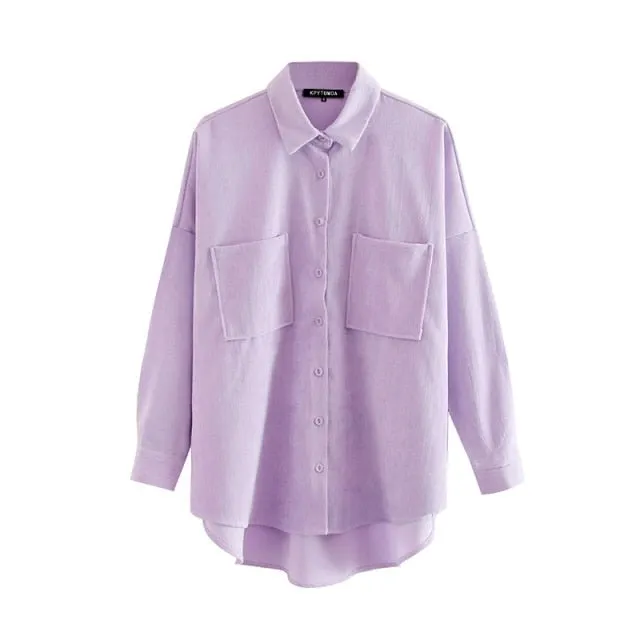 KPYTOMOA Oversized Button-Down Corduroy Shirt