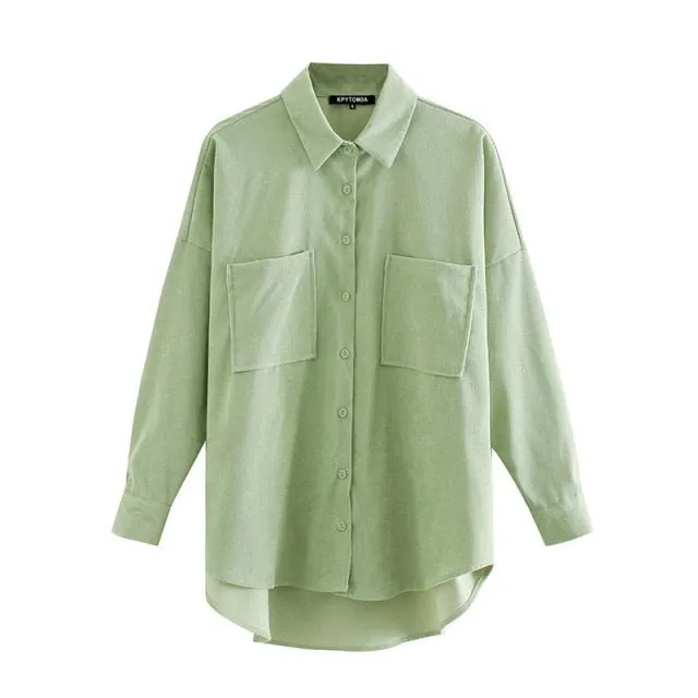 KPYTOMOA Oversized Button-Down Corduroy Shirt