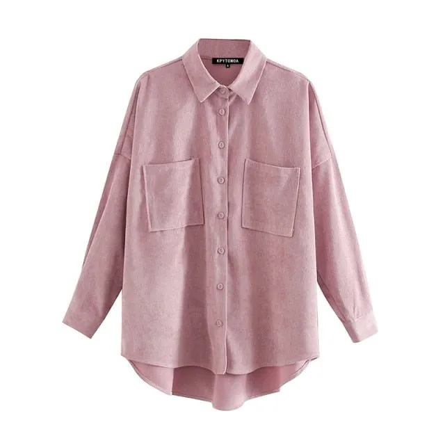 KPYTOMOA Oversized Button-Down Corduroy Shirt